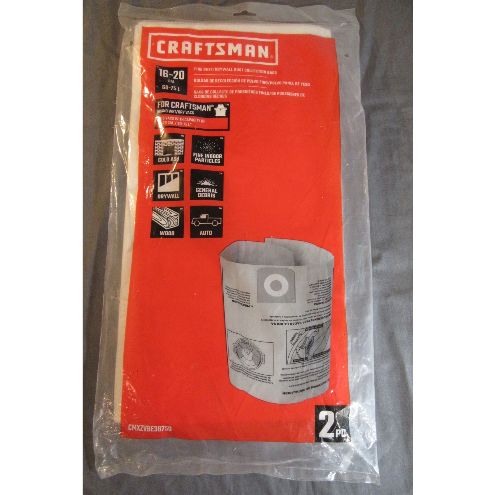 Craftsman Fine Dust/Drywall Dust Collection Bags Wet/Dry Vac CMXZVBE38750