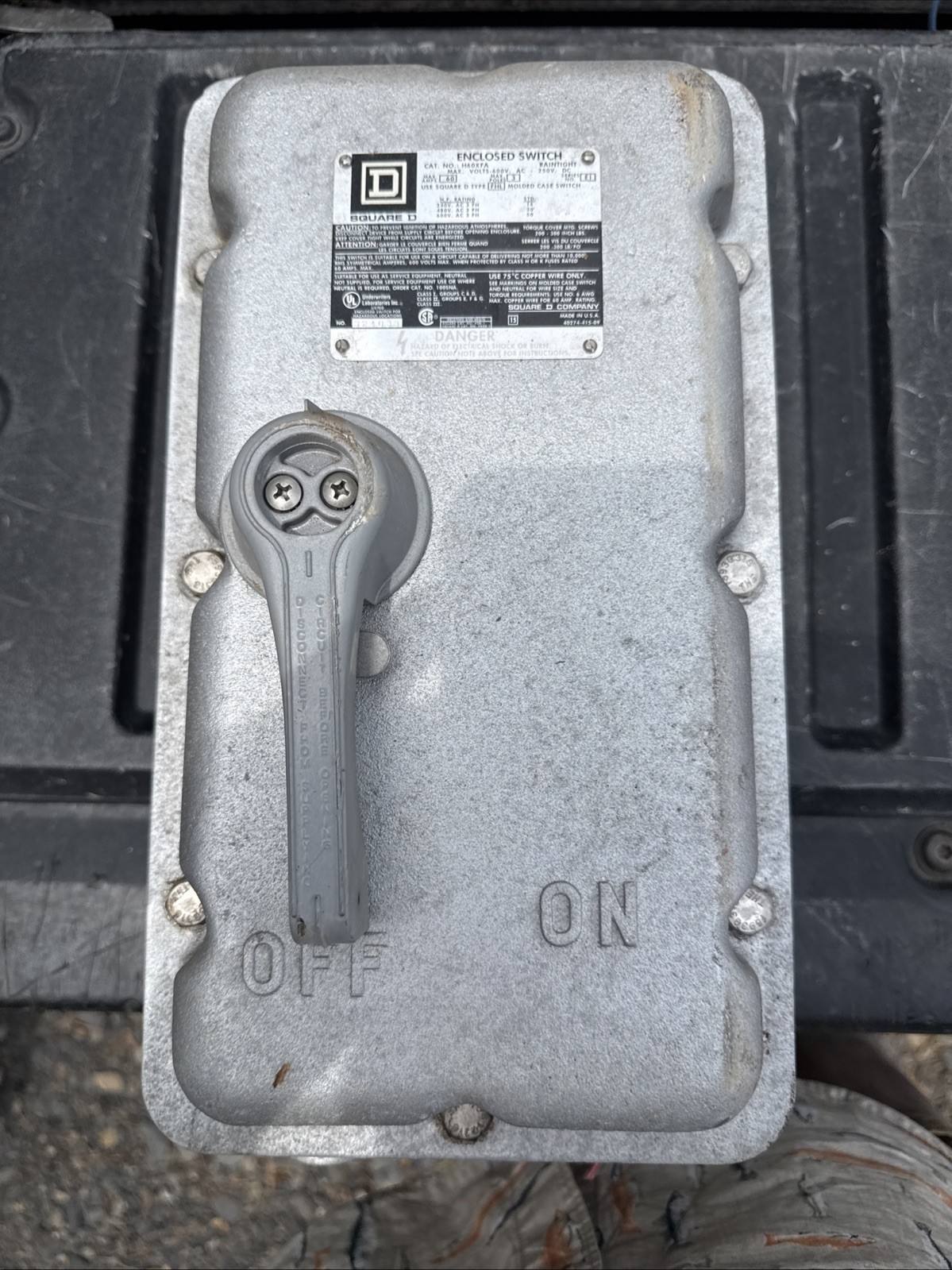 SQUARE D H60XFA ENCLOSED SWITCH RAINTIGHT 600VAC/250VDC 60AMP