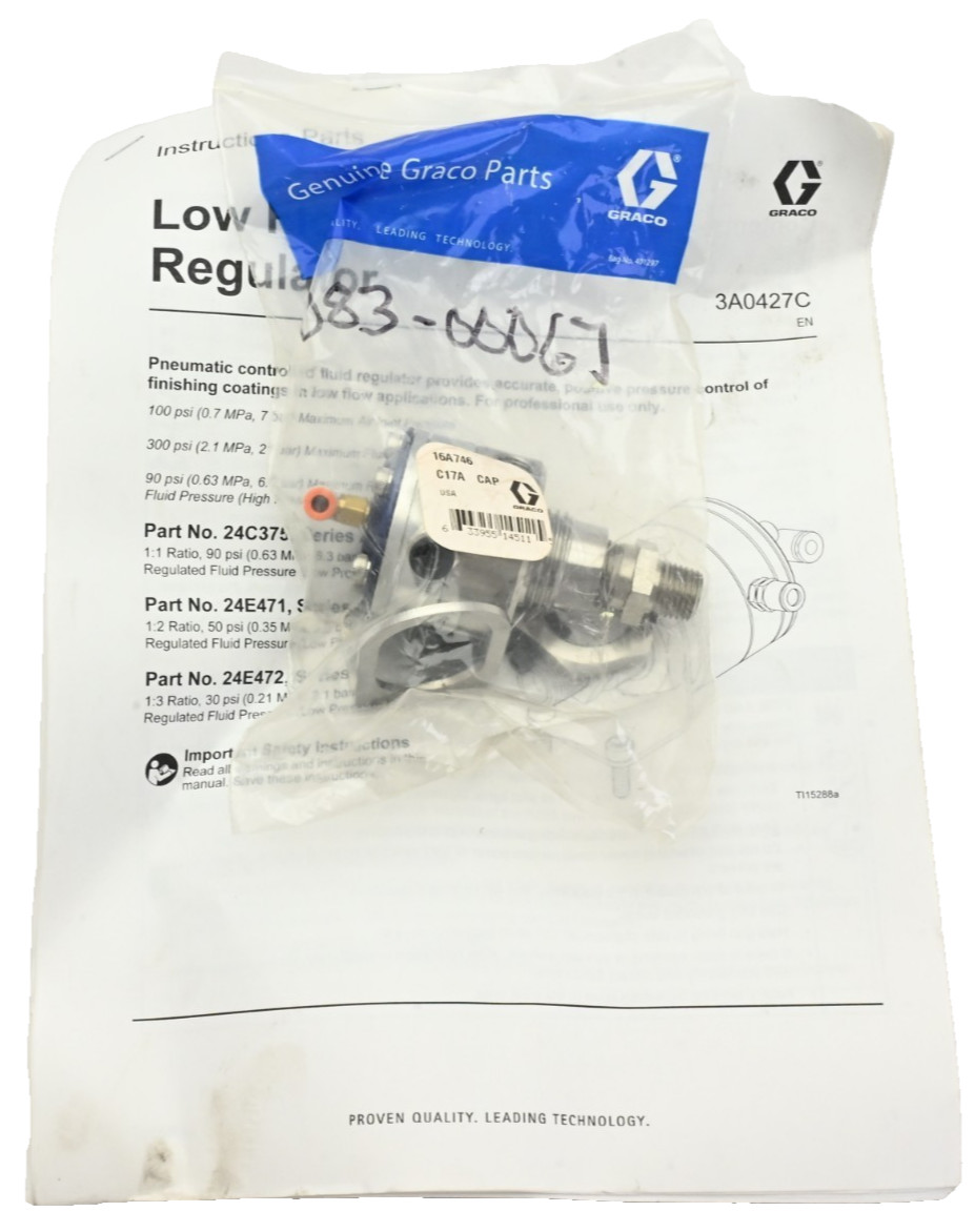 Graco 24C375 1:1 Precision Flow Fluid Pressure Regulator, 90 psi (6.2 bar) Max
