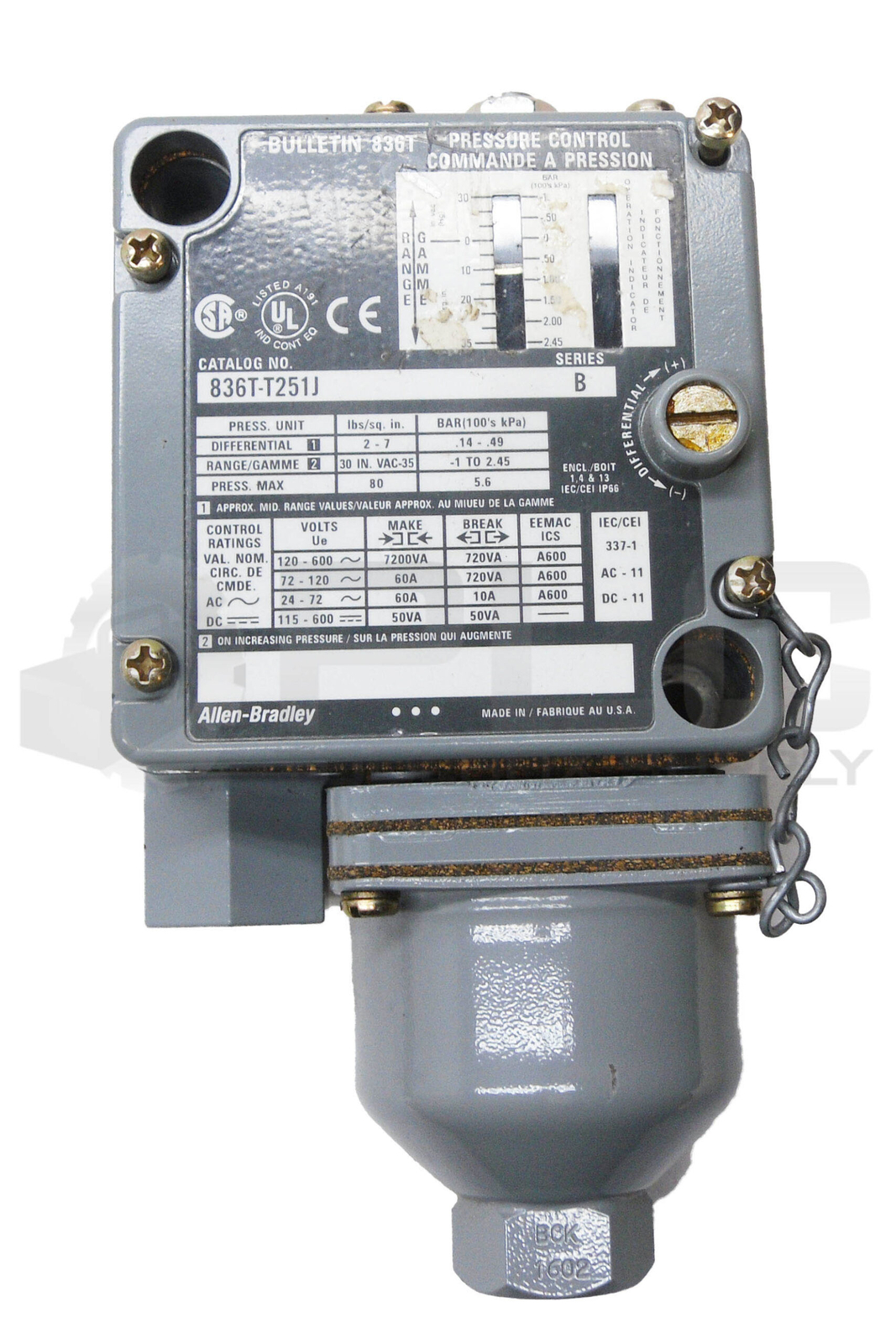 NEW ALLEN BRADLEY 836T-T251J /B PRESSURE CONTROL 600V 60A