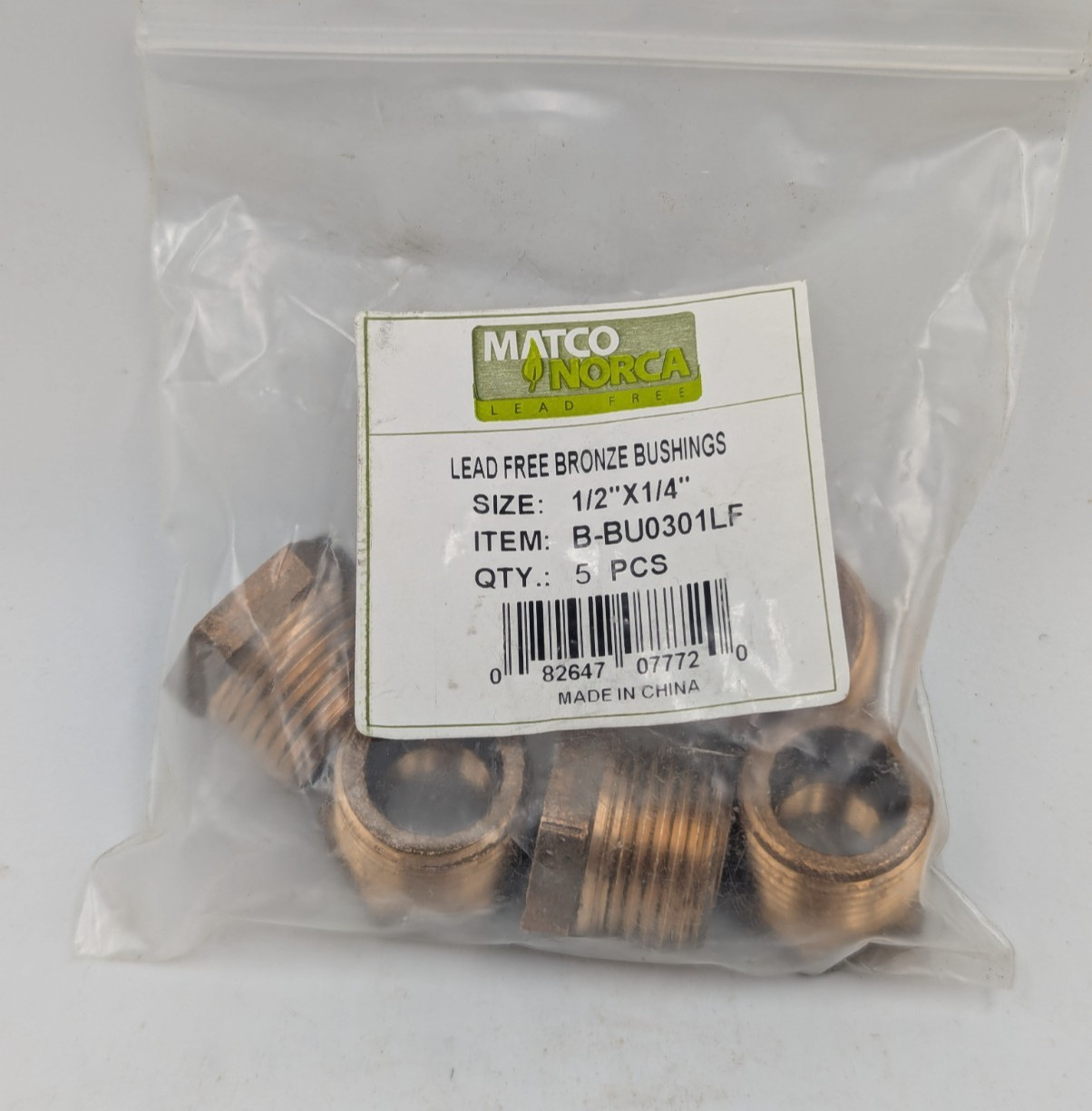 Matco BU0301LF Bronze Bushing Hex Fitting 1/2″ x 1/4″ Lead-Free, Lot Of 5 Pcs