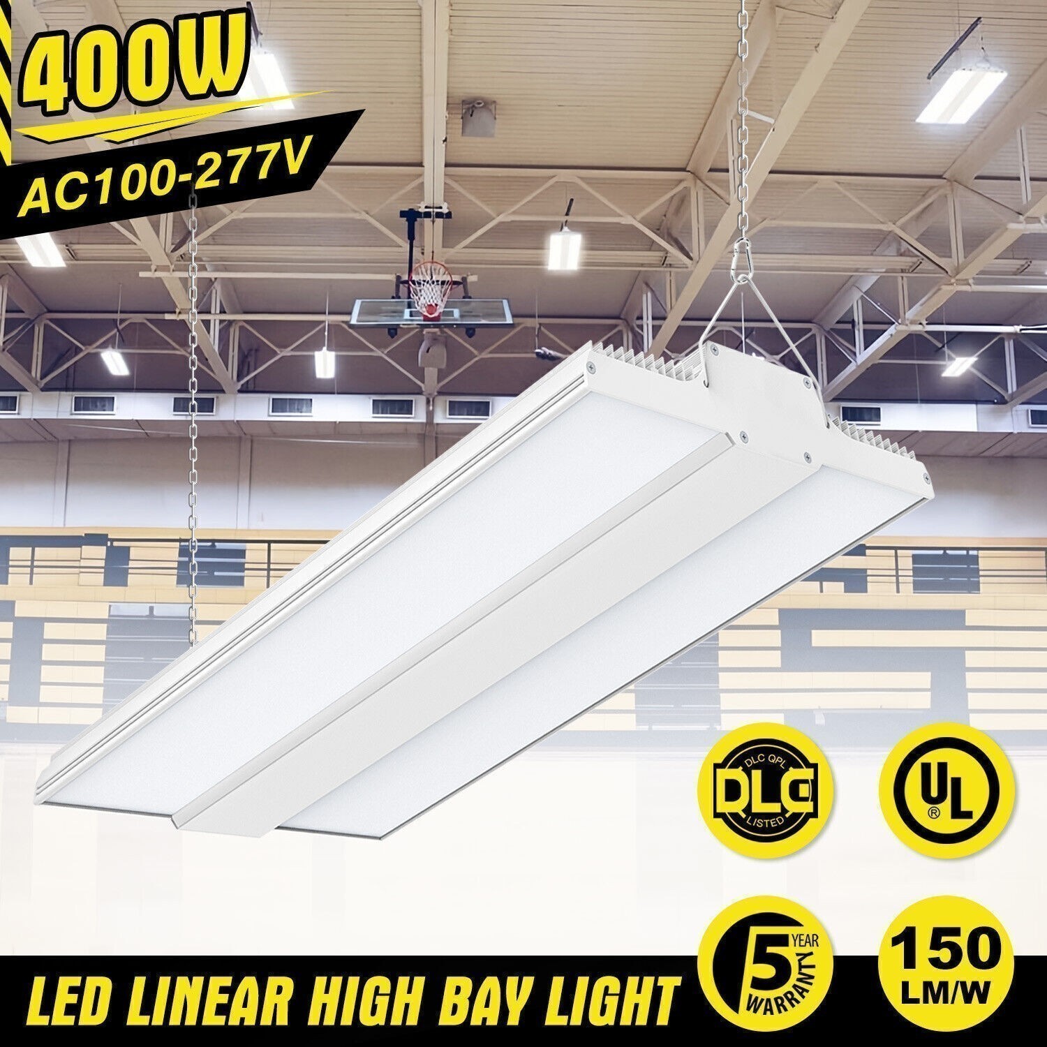 400W LED Linear High Bay Light 60,000LM Commercial Warehouse Factory Shop Light