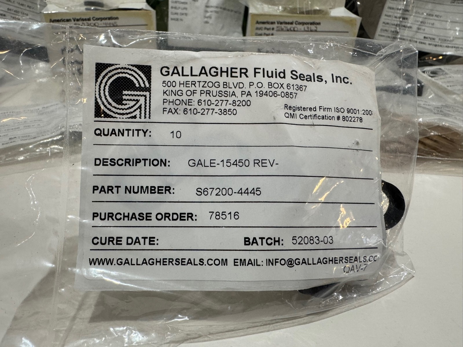 Industrial Fluid Seals Lot Gallagher Fluid Seals American Variseal Stainless Par