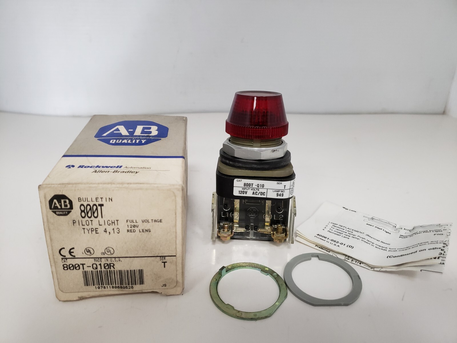 ALLEN BRADLEY 800T-Q10R PILOT LIGHT 30.5mm 120V RED LENS SERIES TNIB