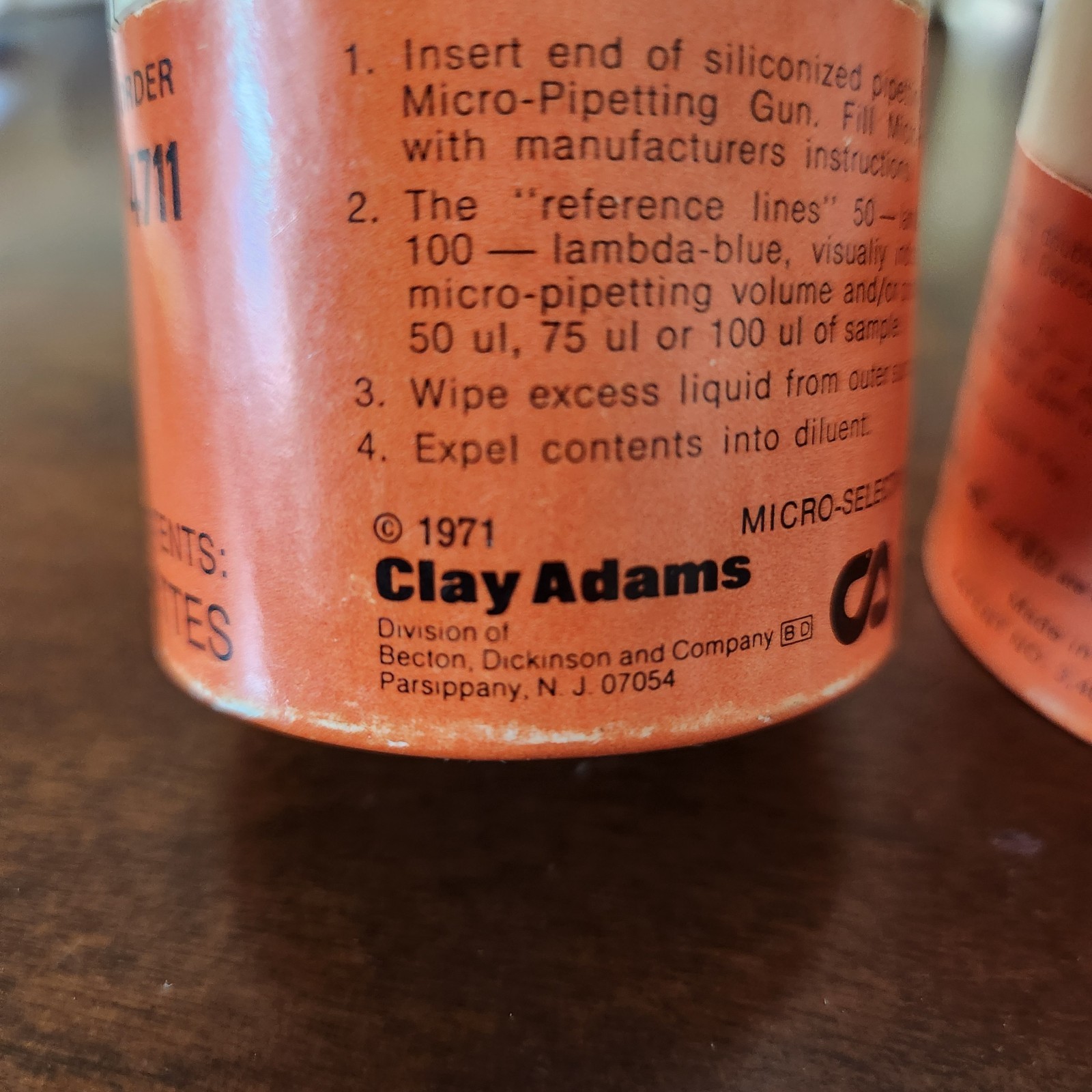 Vintage 1971 Clay Adams Micro-Selectapette Pipette Tips 50-75-100 ul 2PK Partial
