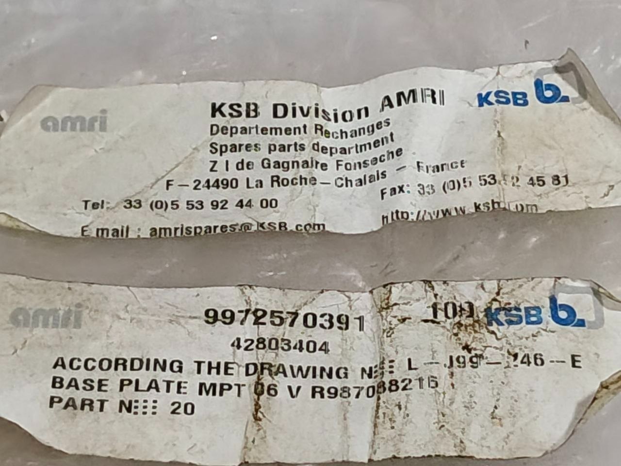 KSB amri 42803404 Base Plate MPT 06 V R987088216 P/n 20 Mecabor MRC3 PA