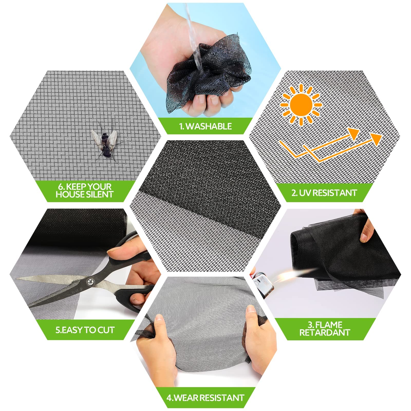FLYZZZ Windows Screen Door Repair Kit Fiberglass 48″X118″/0.161″spline, Black