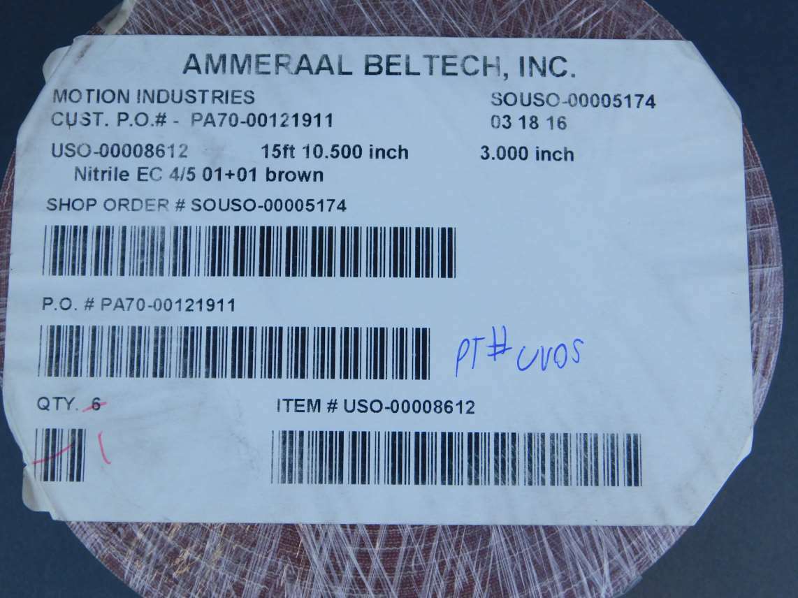 Ammeraal Beltech 15′ 10.5″ x 3″ Nitrile Brown Conveyor Belt UVOS – NEW Surplus!