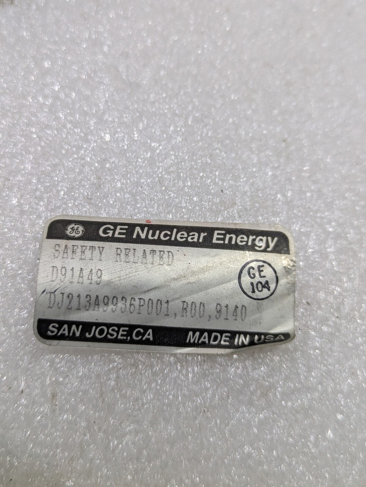 GE NUCLEAR ENERGY D91A49 DJ213A9936P001 R00 9140