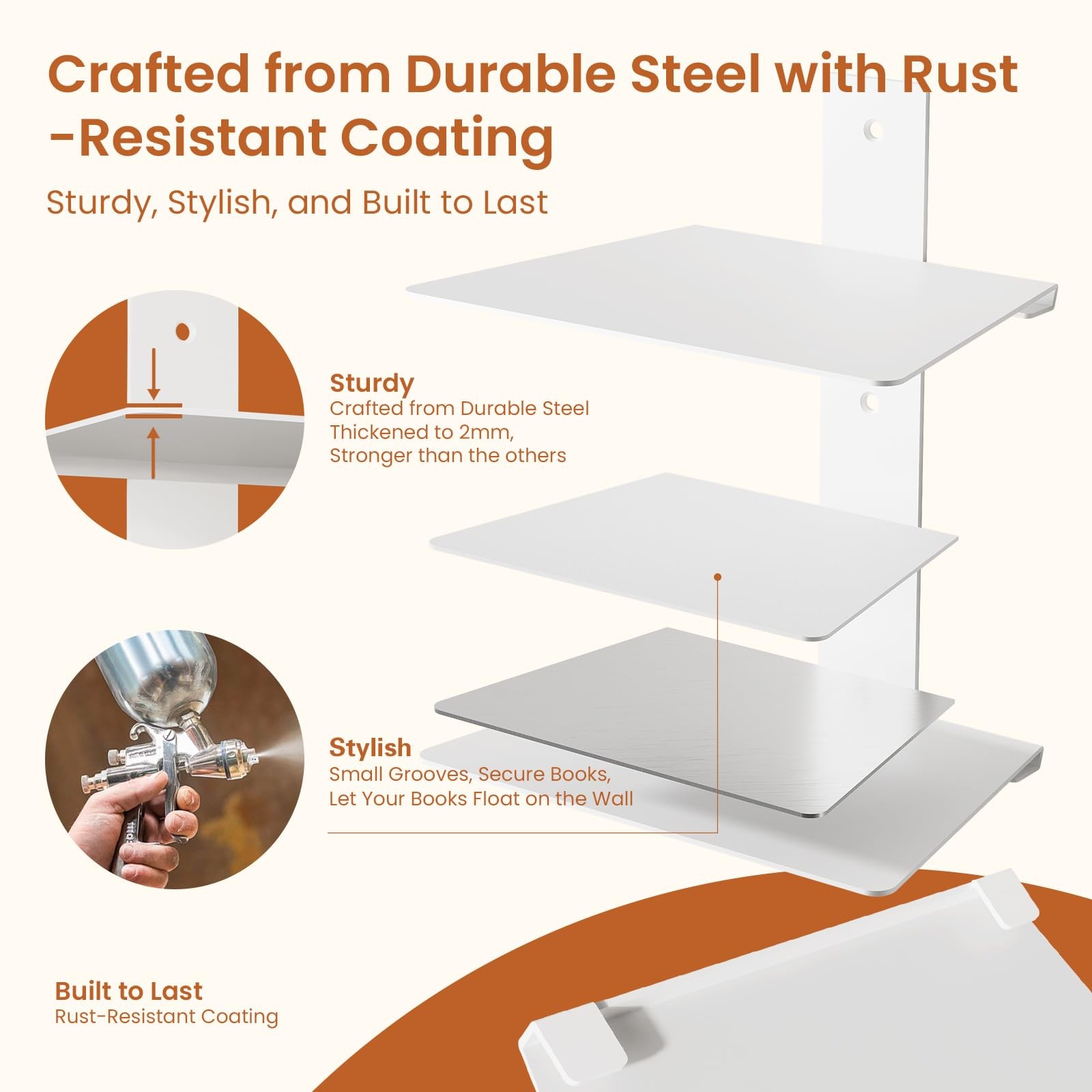 Wawocs Invisible Bookshelf for Wall, 4 Tier Floating 4 TIER(2 PACK), White