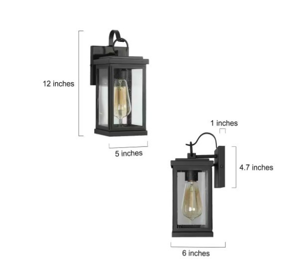LNC Modern Matte Black 1-Light Outdoor Wall Light w/ Seeded Glass