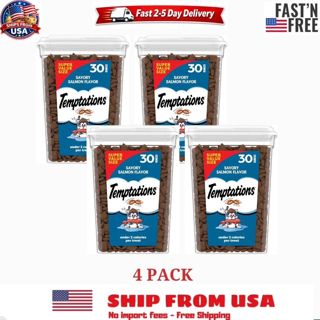 4 PACK Temptations Cat Treats Classic Crunchy and Soft Cat Treats, Salmon, 30 oz