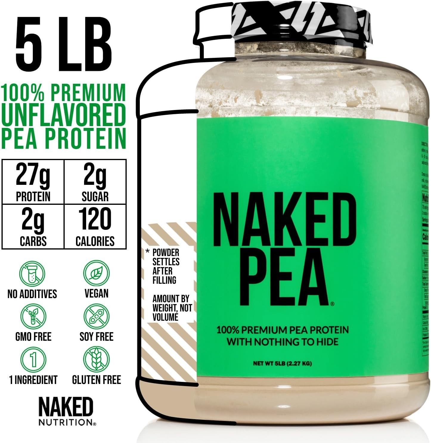 Naked Pea – 5LB 100% Pea Protein Powder from North American Farms Unflavored Veg