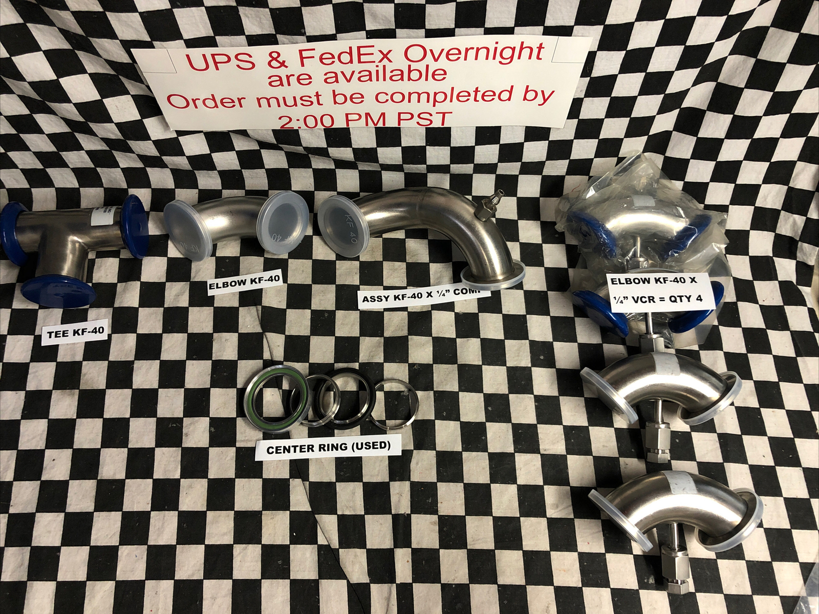 TEE, ELBOW KF-40 X 1/4″ VCR, TEE CENTER RING NW40, LOT OF 12, SHIPSAMEDAY