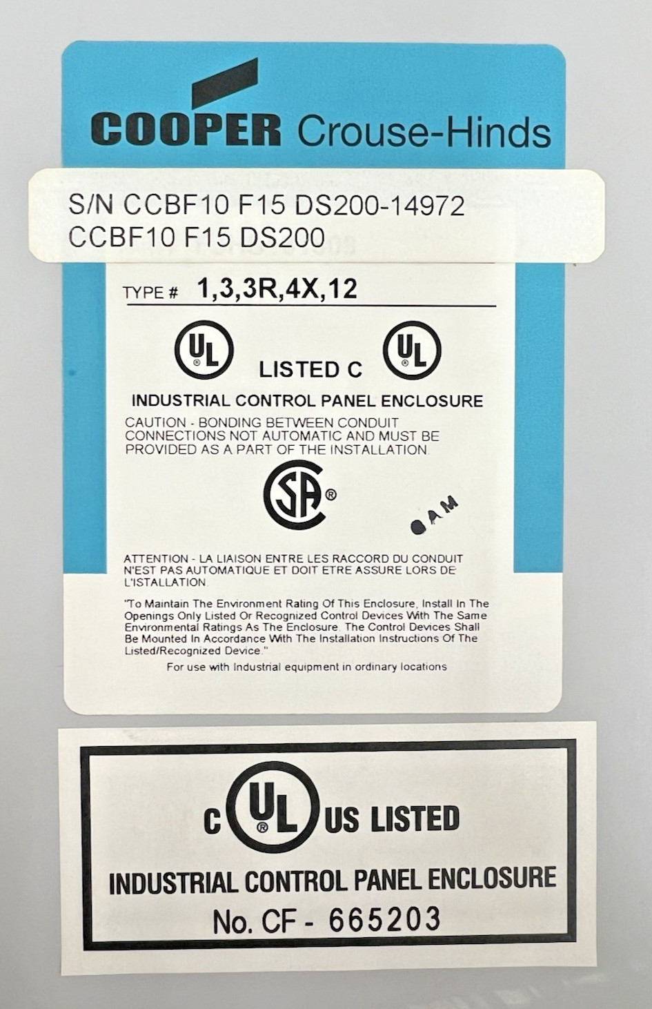 Crouse Hinds CCBF10F15DS200 10 String Photovoltaic Combiner Box CCBF10 F15 DS200