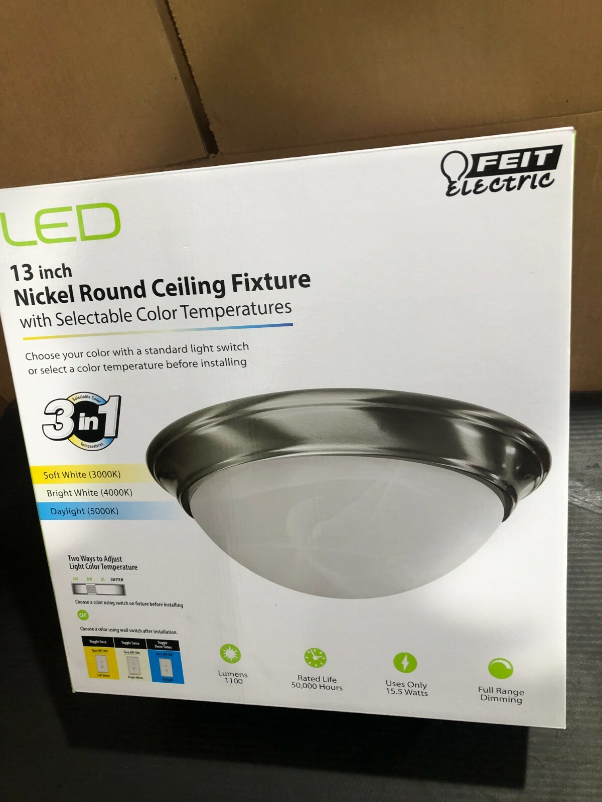 FEIT ELECTRIC 13″ LED NICKEL ROUND CEILING FIXTURE (Soft Wht-3000K) 1100 LUMENS