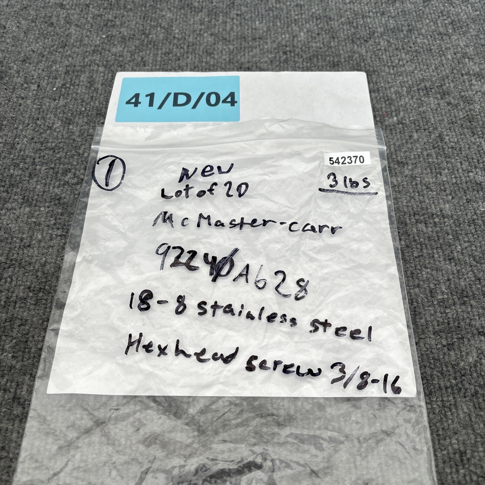Lot of 20 3/8″-16 x 1-1/2″ Long Fully Threaded 18-8 Stainless Steel Hex Head Sc