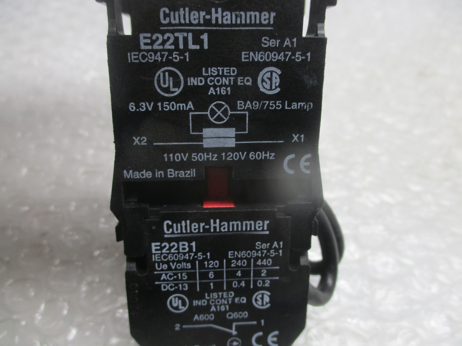 CUTLER HAMMER E22TL1 SER. A1 TRANSFORMER UNIT W/E22B1 CONTACT BLOCK NSNP