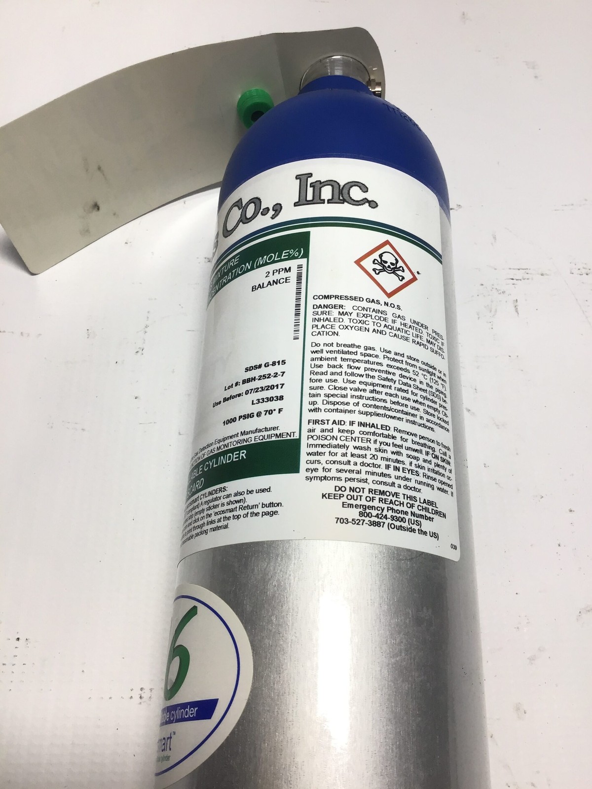 W.B. Wells Co. Inc. 116ES-252-2 116-Liter Refillable Calibration Gas Cylinder