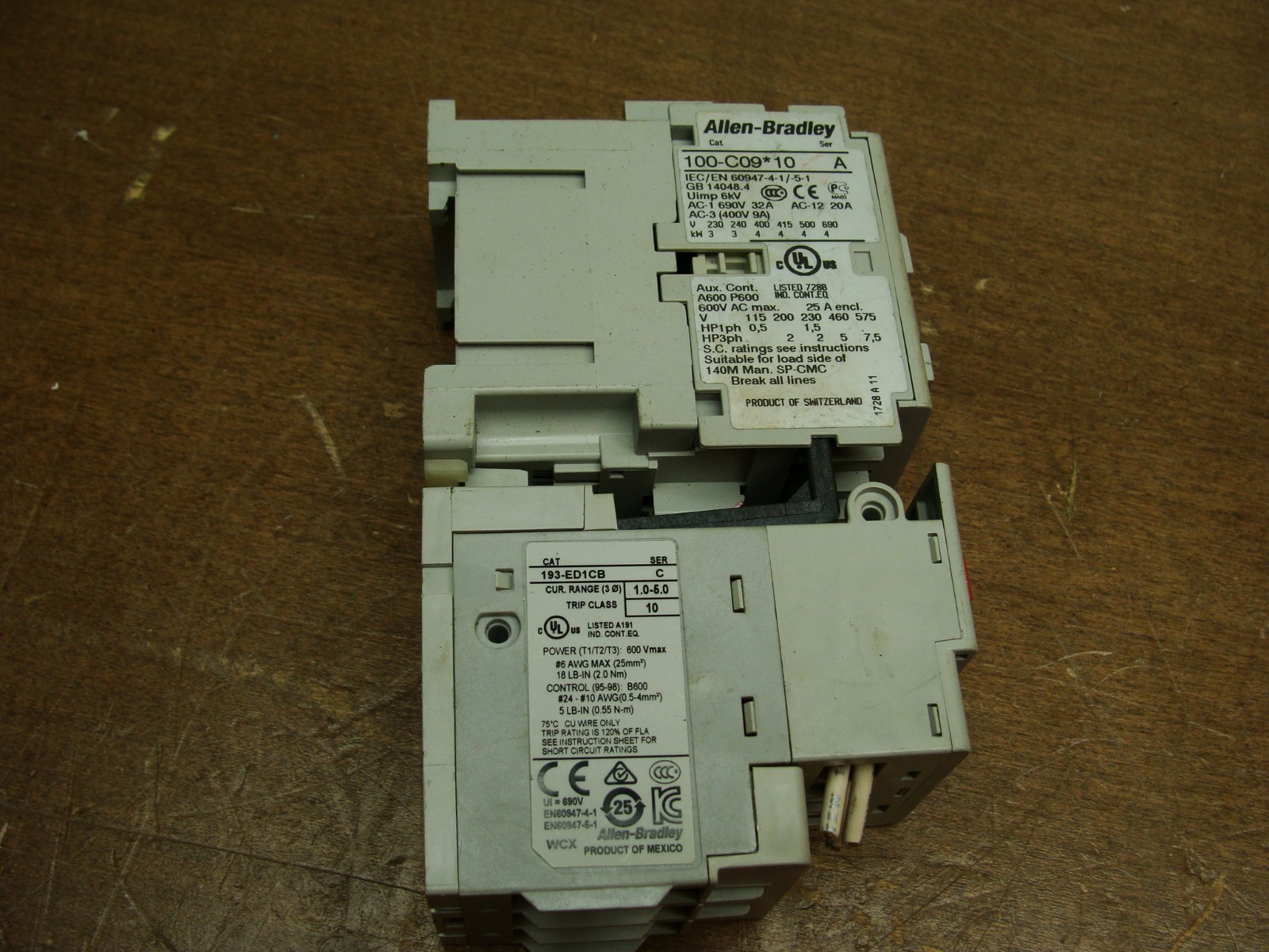 ALLEN BRADLEY 100-C09*10 SER A CONTACTOR W/193-ED1CB SER C OVERLOAD RELAY