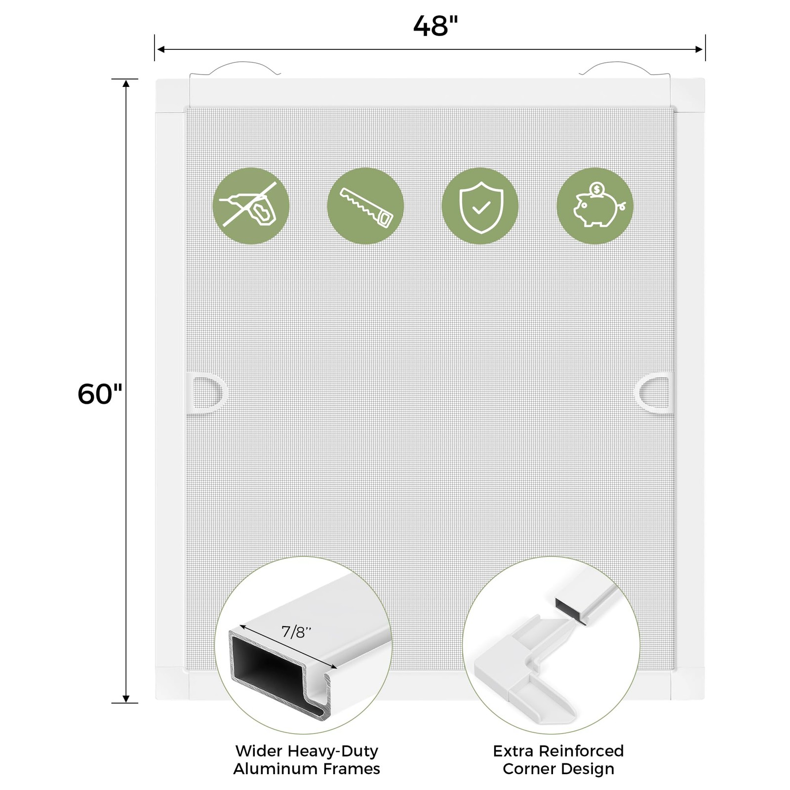 FLYZZZ 2-Pack Window Screen Frame Kit, Heavy-Duty DIY 48″ x 60″, White