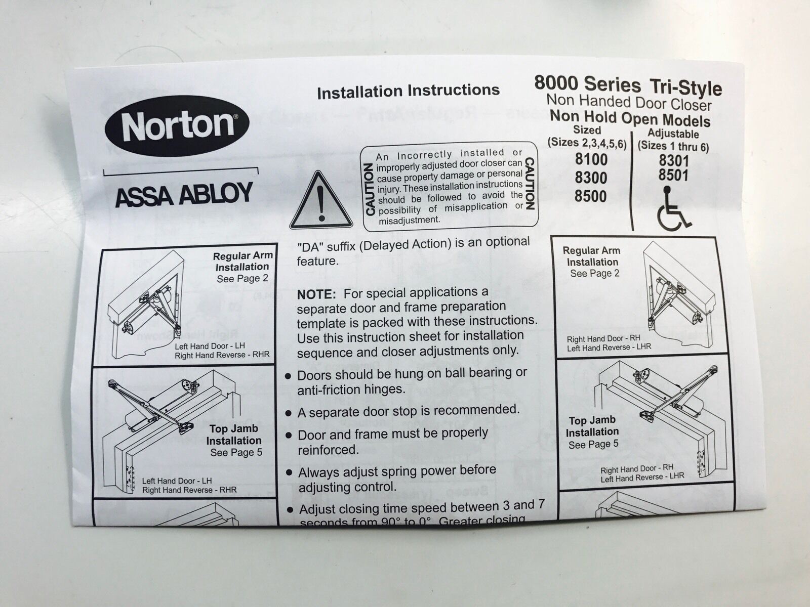 *Norton Door Closer 8501XSN x 689 TRI Series Aluminum