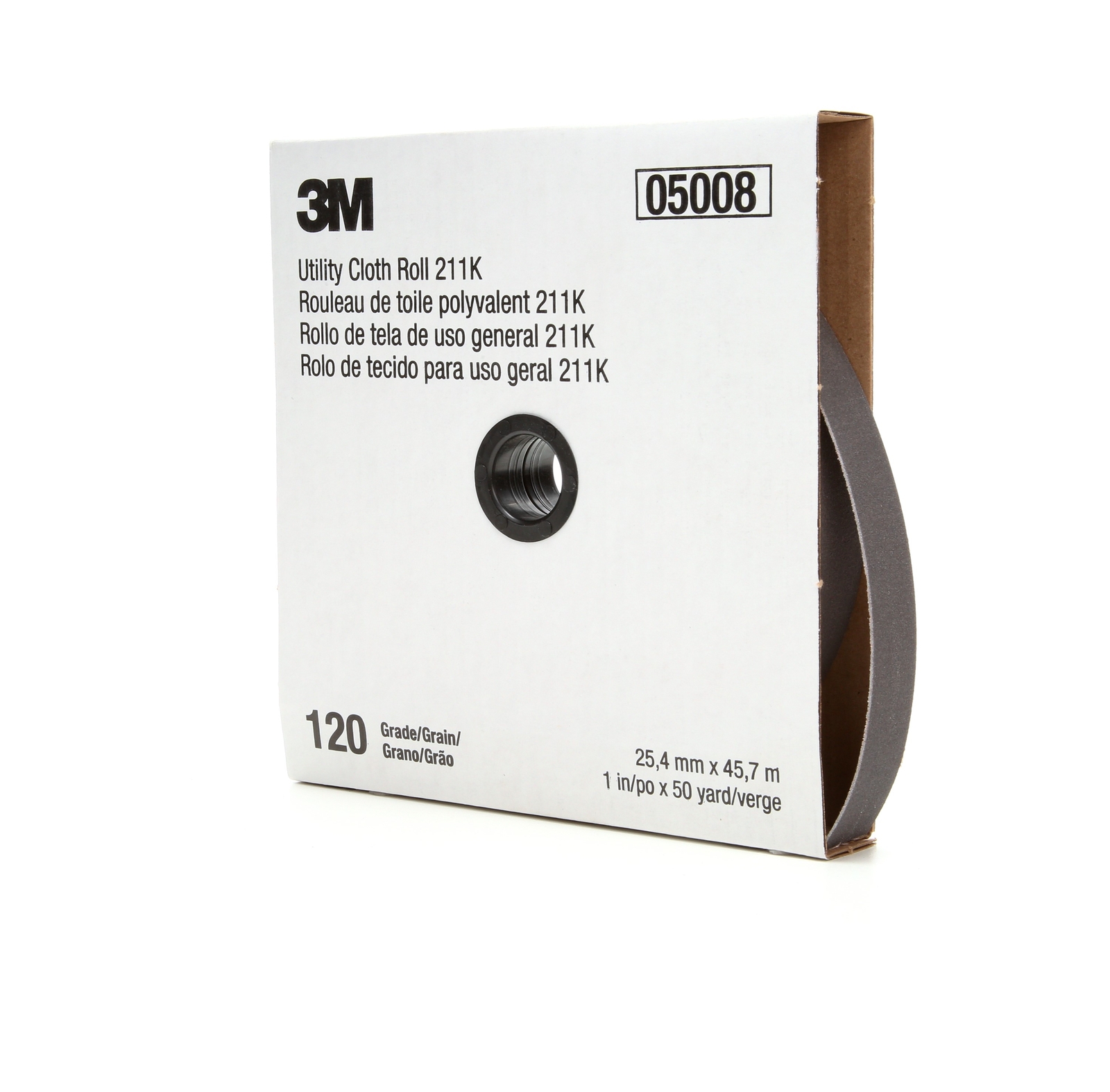 3M Utility Cloth Roll 211K, 120 J-weight, 1 in x 50 yd, ASO, Full-f (Case of 5)