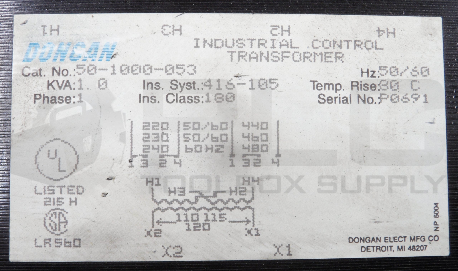 DONGAN 50-1000-053 TRANSFORMER 1.0KVA 50/60HZ 1PH 220-440/230-460/240-480V