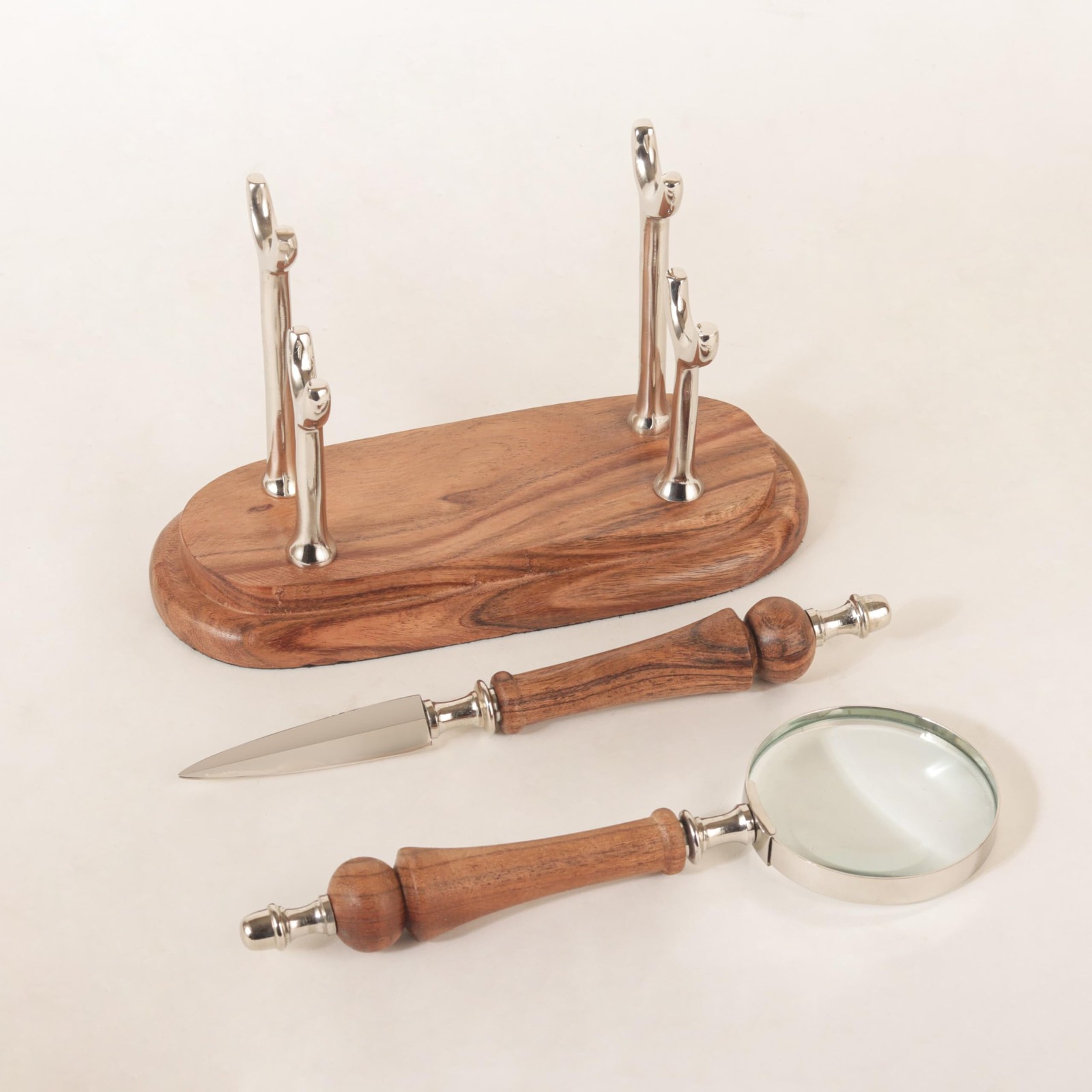 DECONOOR Set with Magnifying Glass and Letter Opener, Silver And White