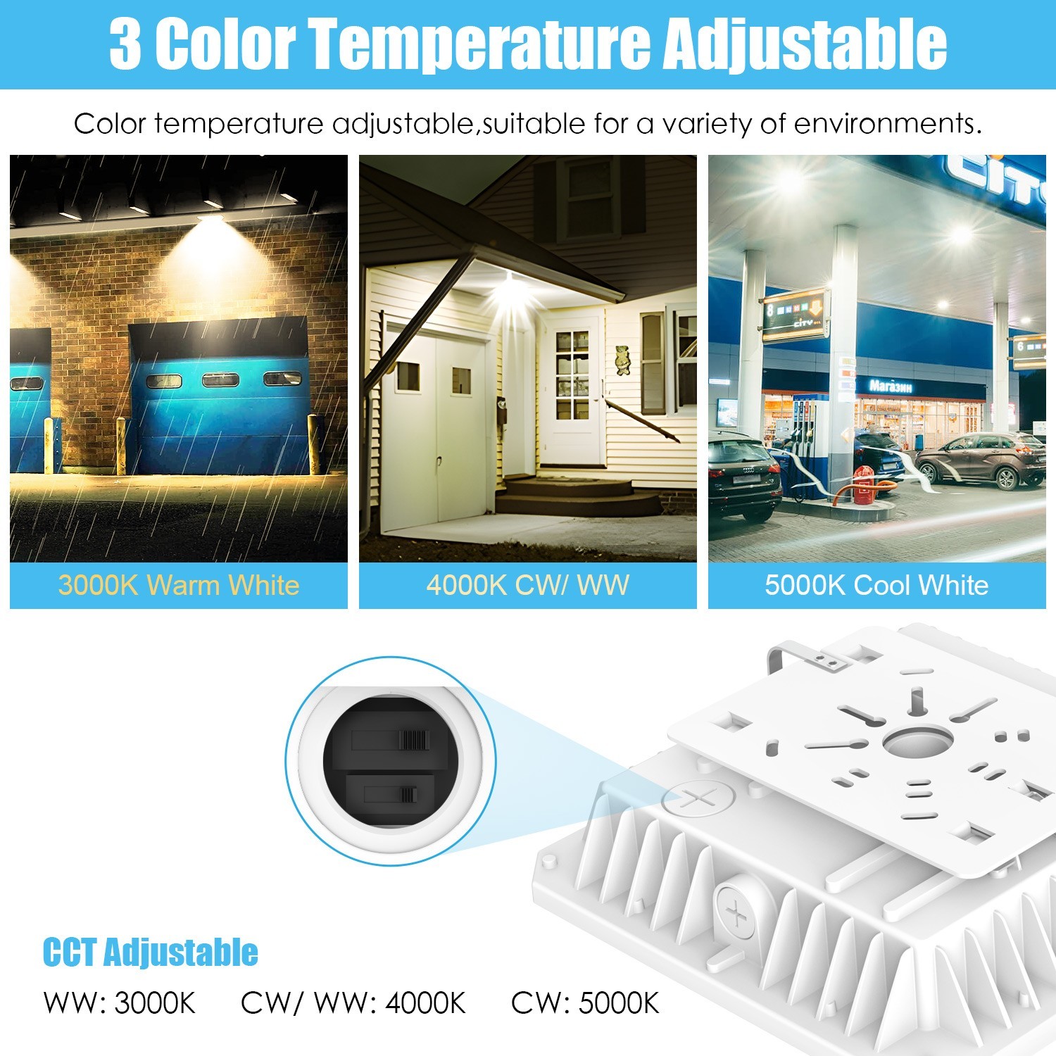 100W LED Canopy Light 4500K/5000K/5700K Parking Lot Gas Station Lighting 13500LM