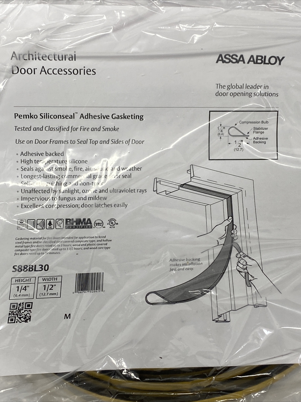 Assa Abloy Pemko Siliconseal Adhesive Gasketing 1/4″ S88BL30 New