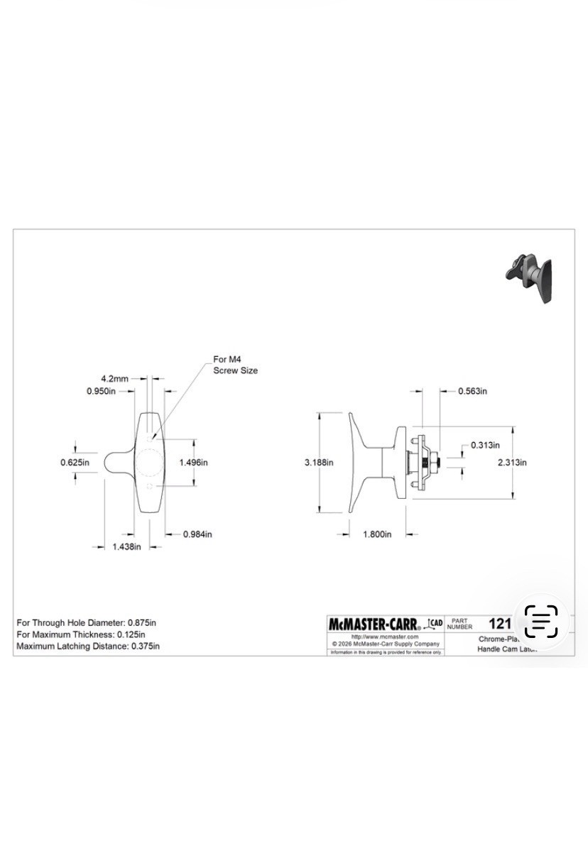 McMaster-Carr 1210A91 T-Handle Cam Latch Counterclockwise Quarter Turn Polished