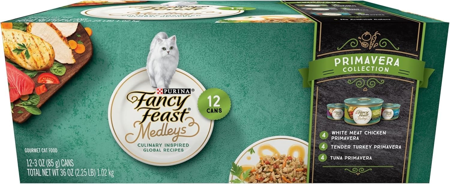5 Pack – Fancy Feast Medleys Adult Cat Wet Food, Primavera Collection,3oz x 12ct