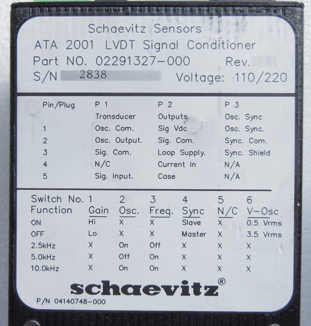 Schaevitz Sensors 02291327-000 LVDT Signal Conditione 110-120V ATA2001