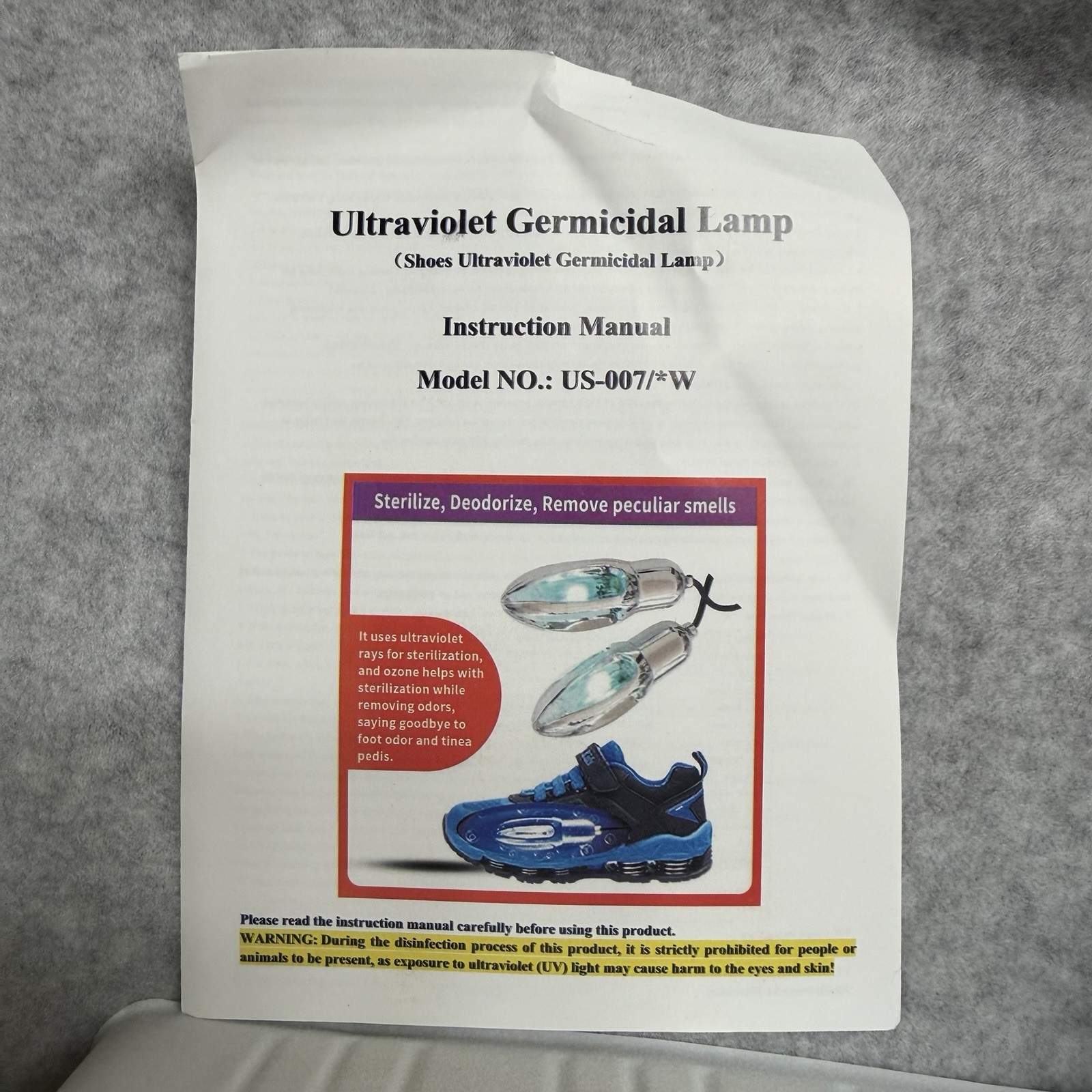 NEW UV Shoe Sterilizing Lamp UVC Sterilization 03 Ozone Sterilization 10W