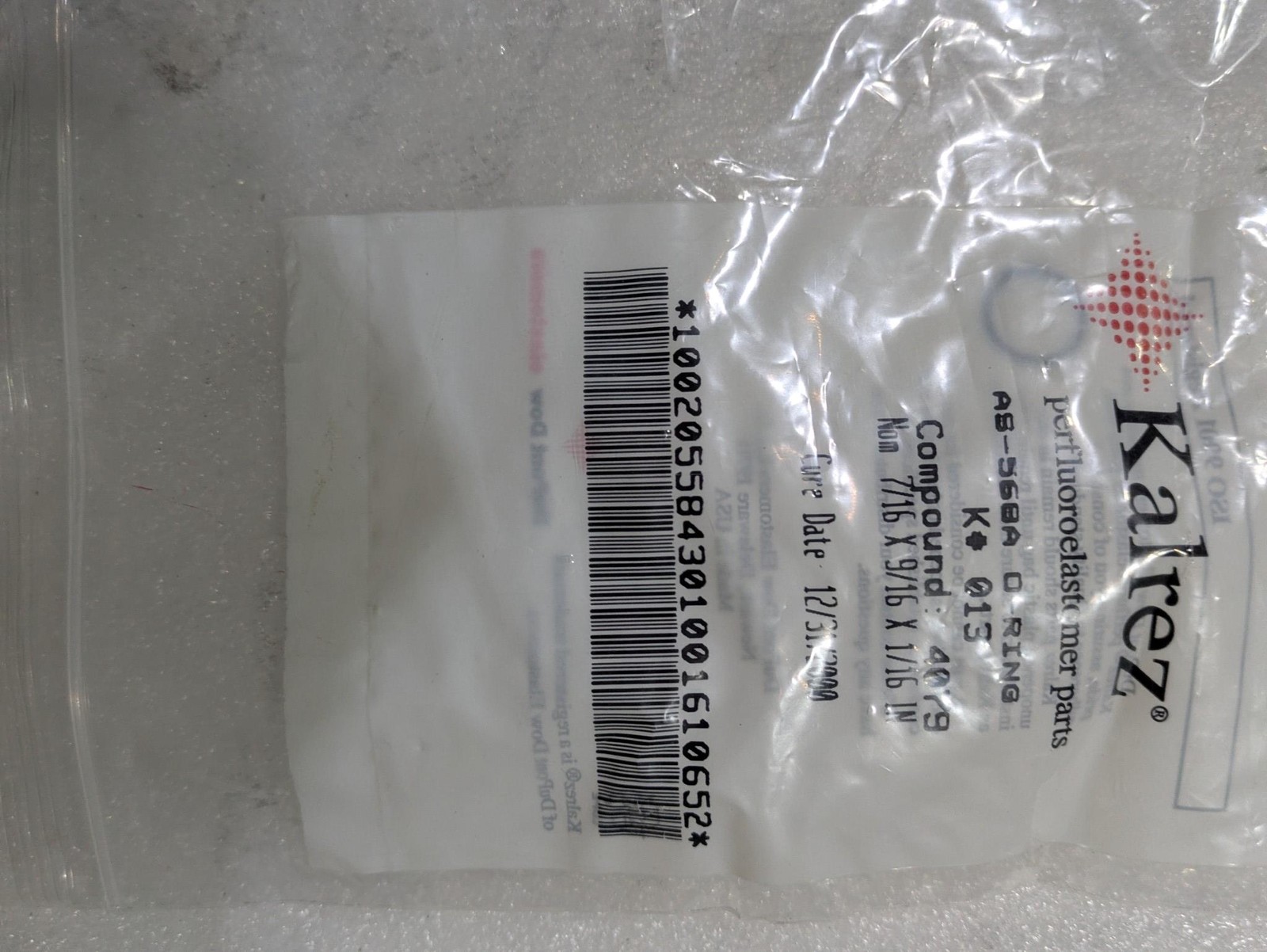 KALREZ PERFLU0RE0ELASTOMER PARTS AS-568A O-RING NUM 7/16 X 9/16 X 1/16 IN # 015