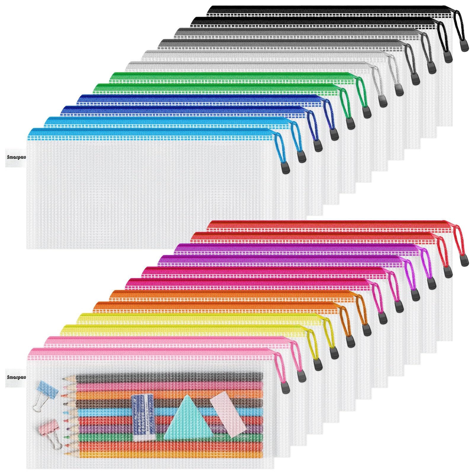 Smarpau 24PCS Pencil Pouches Bulk, 9.3″ x A6-9.3×4.7in-24pcs, Assorted Colors