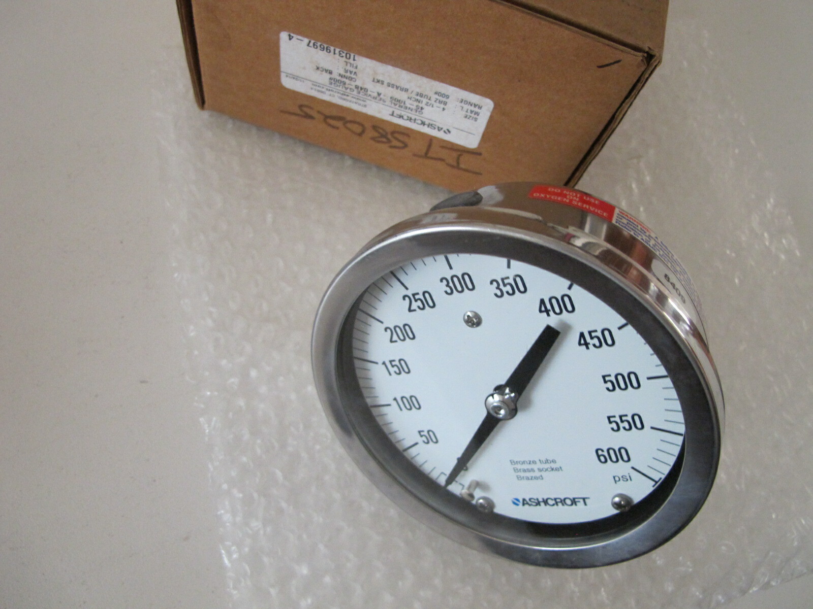 4-1/2″ Ashcroft 45-1009-A-04B-600 0-600# PSI General Service Pressure Gauge SS