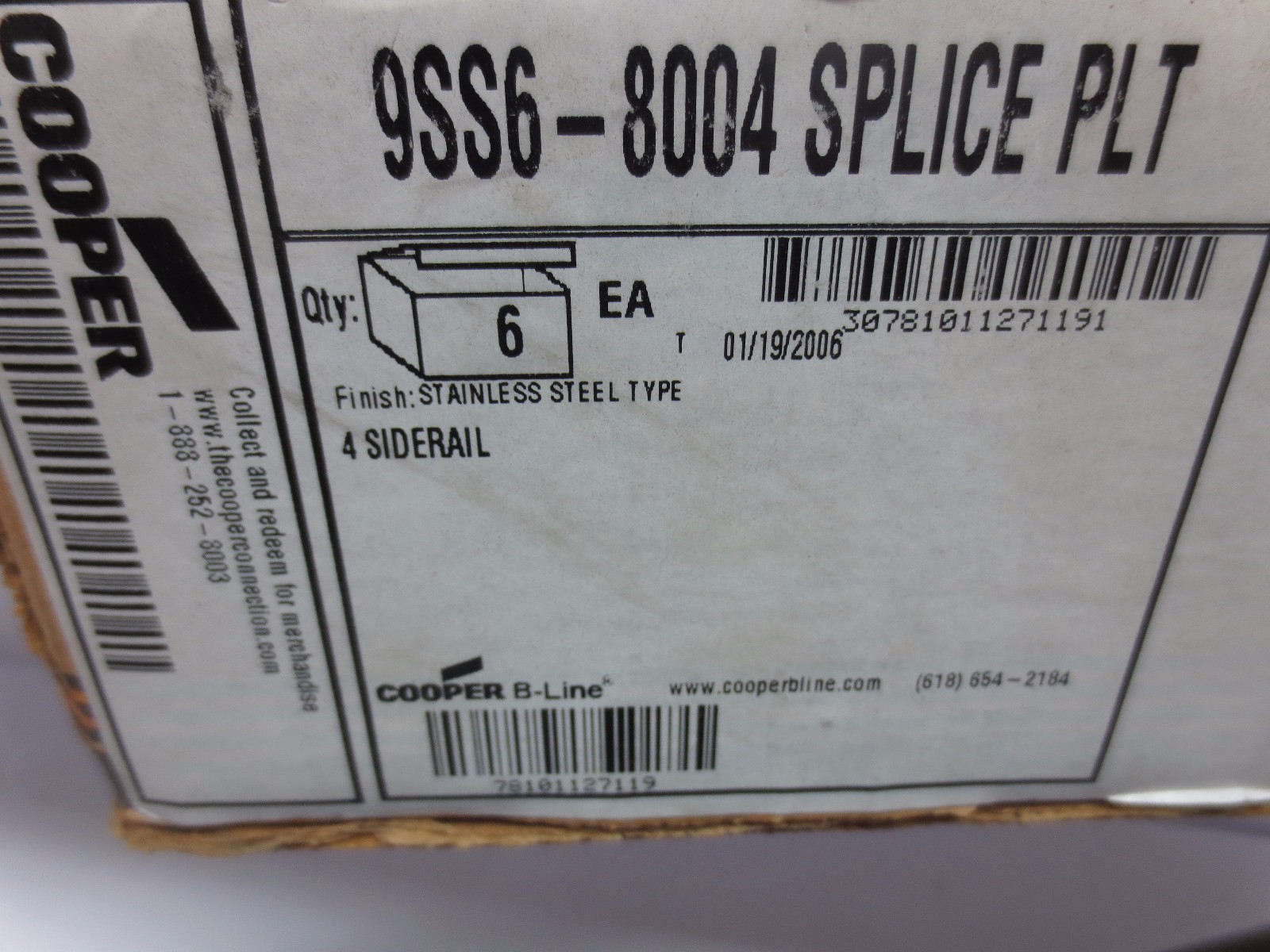 COOPER B-LINE 9SS6-8004 STAINLESS STEEL SPLICE PLATES – w/ FASTENERS** 3-1/4 x 7