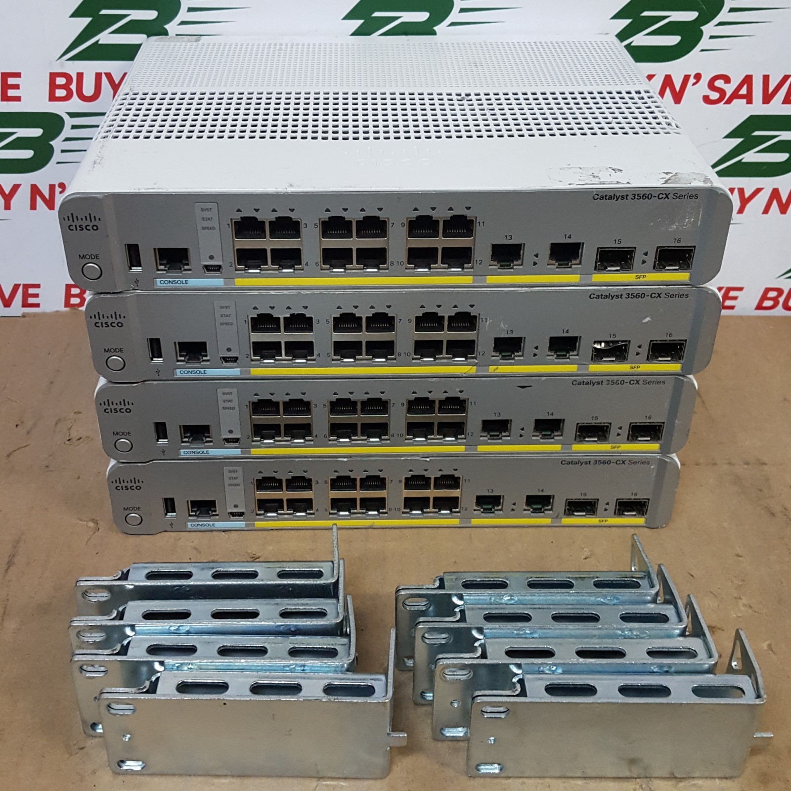 Lot of 4- Cisco Catalyst WS-C3560CX-12TC-S V04 (No Power Crds) Powers On – USED