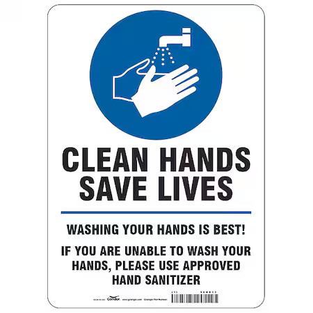 Zoro Select Hwb760t1410 Hygiene Sign, 14 In H, 10 In W, Vinyl, English,,