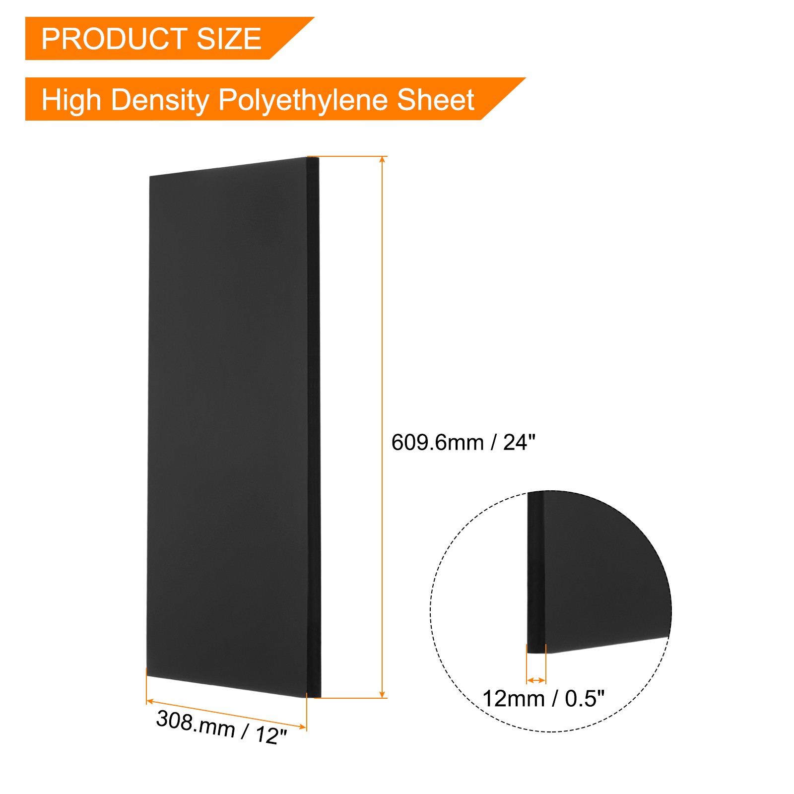 UHMW Ultra High Molecular Weight Polyethylene Sheet, 1/2″ Thick 12″x24” Black