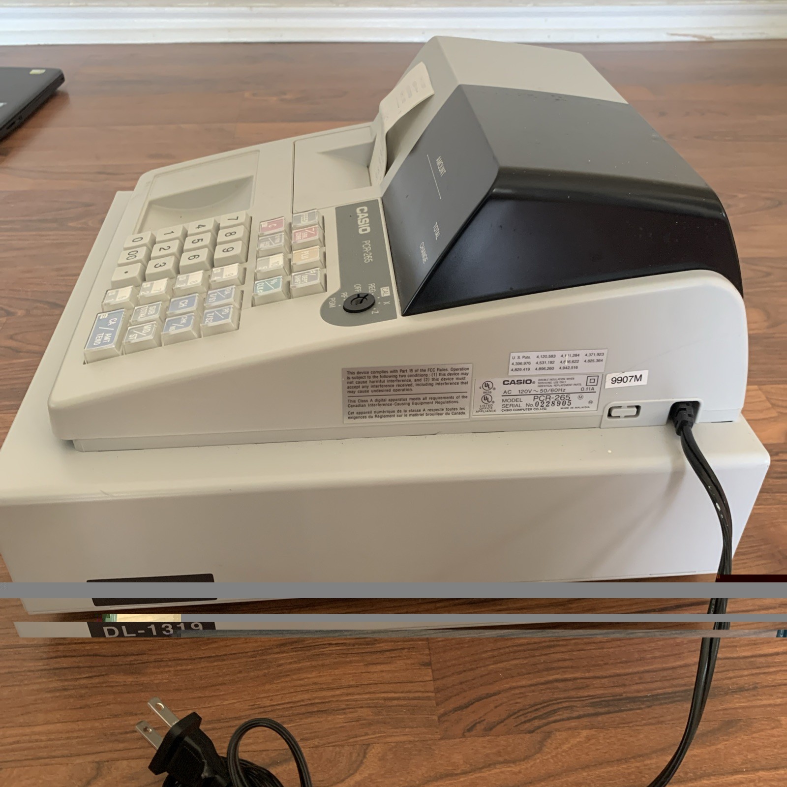CASIO PCR-265 ELECTRONIC CASH REGISTER NO KEYS