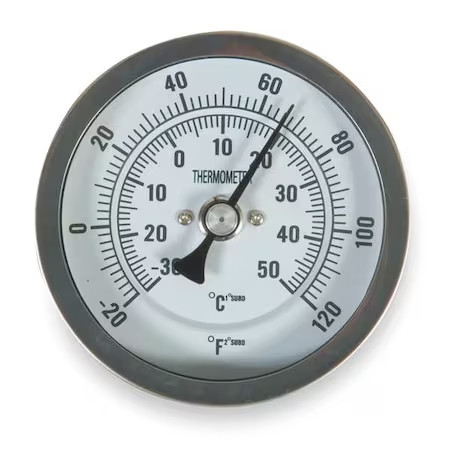 Bimetal Thermom, 5 In Dial, -20 To 120F, Stem Length: 4 In, 1Nge4