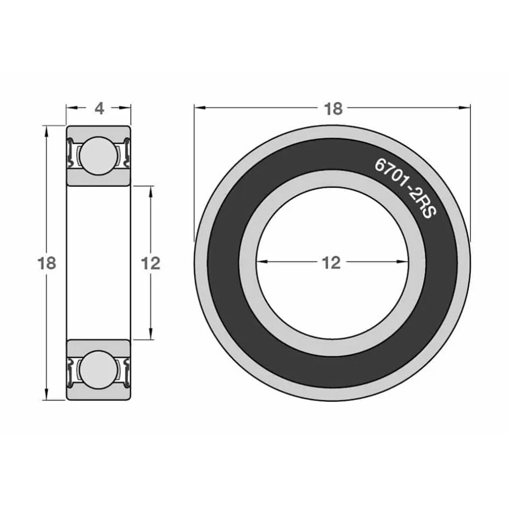 6701-2RS Sealed Ball Bearings (12x18x4mm) – 4 pack – Chrome Steel – ABEC-3