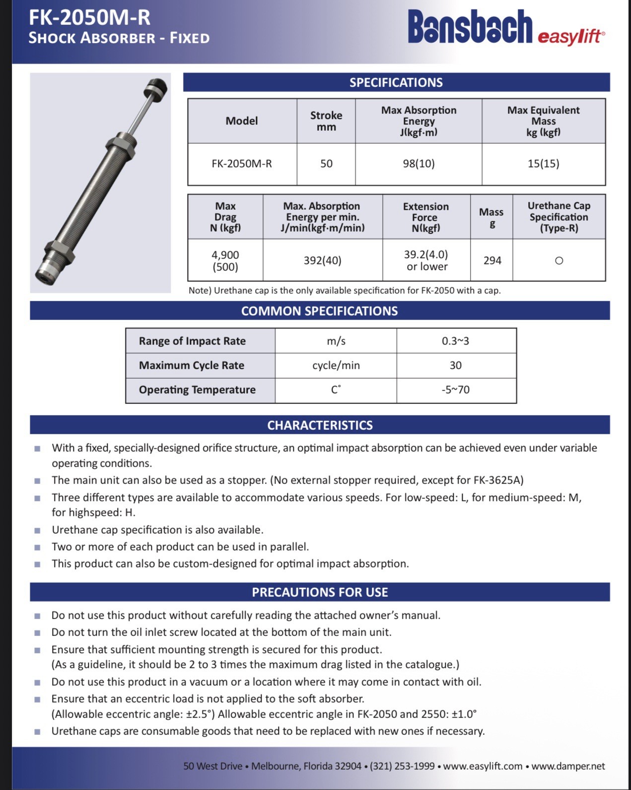 SHOCK ABSORBER FK-2050M-R Soft Shock Absorber