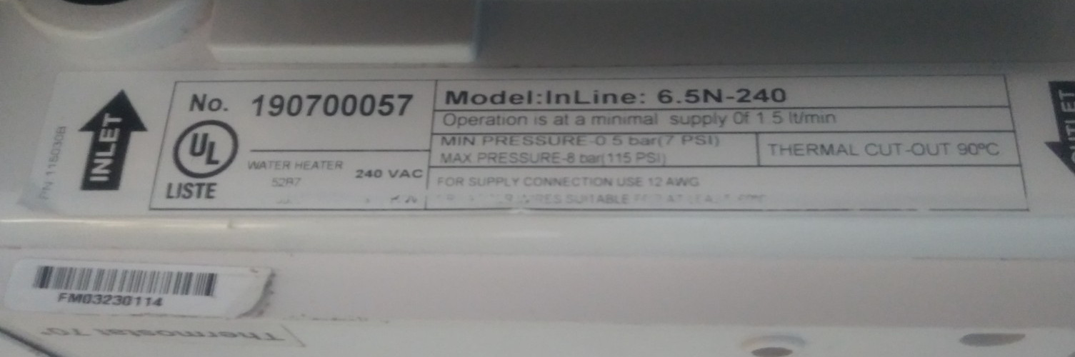 Atmor 6.5N-240 In Line Water Heater 240 VAC