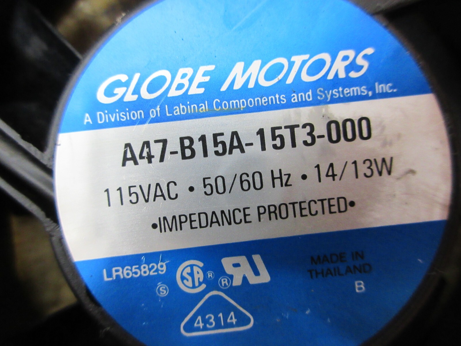 GLOBE MOTORS FAN A47-B15A-15T3-000 115VAC CNC