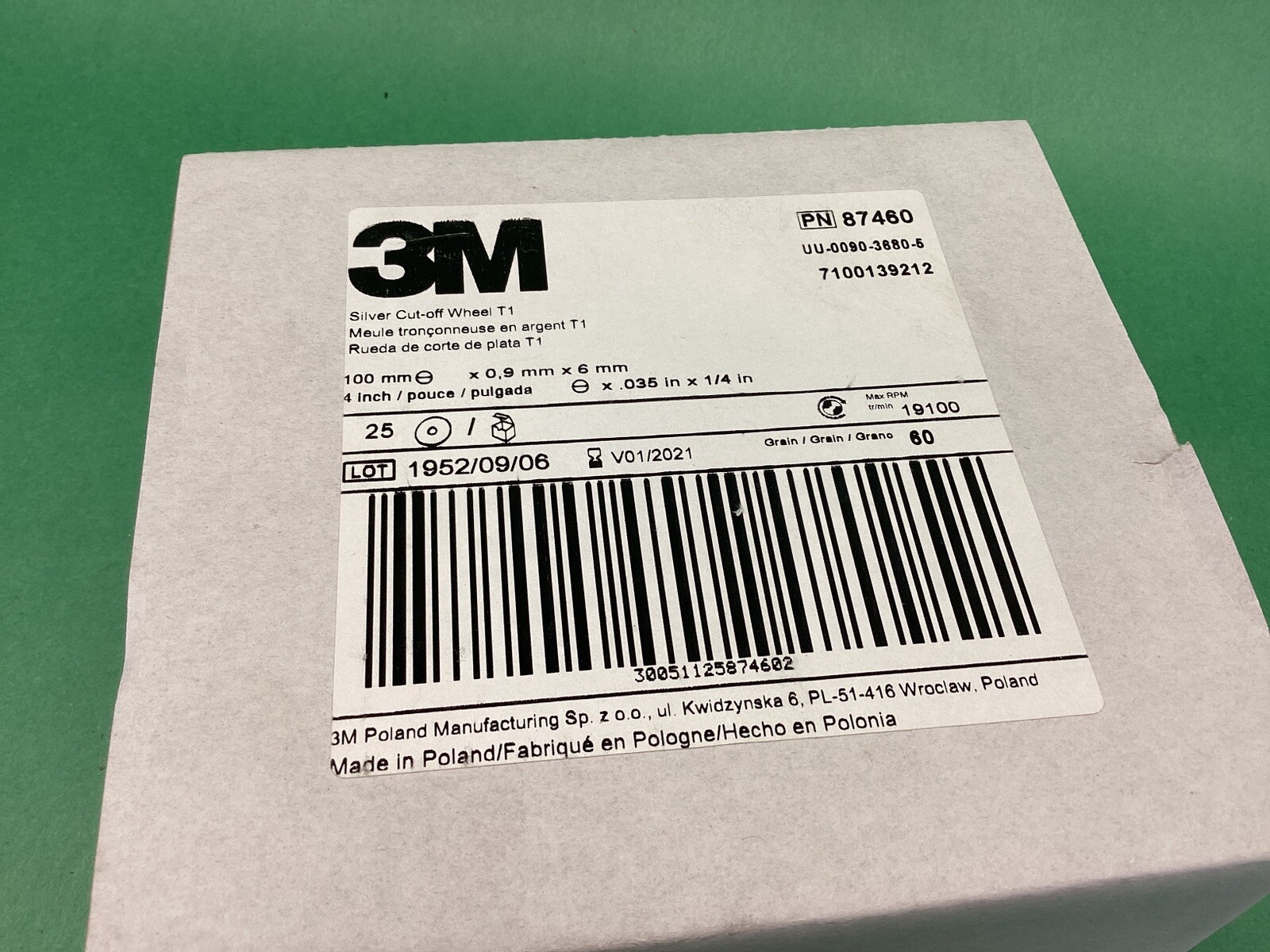 25 PK – 3M Silver Cut-Off Wheel, 87460, T1, 4 in x .035 in x 1/4 in Grain 60