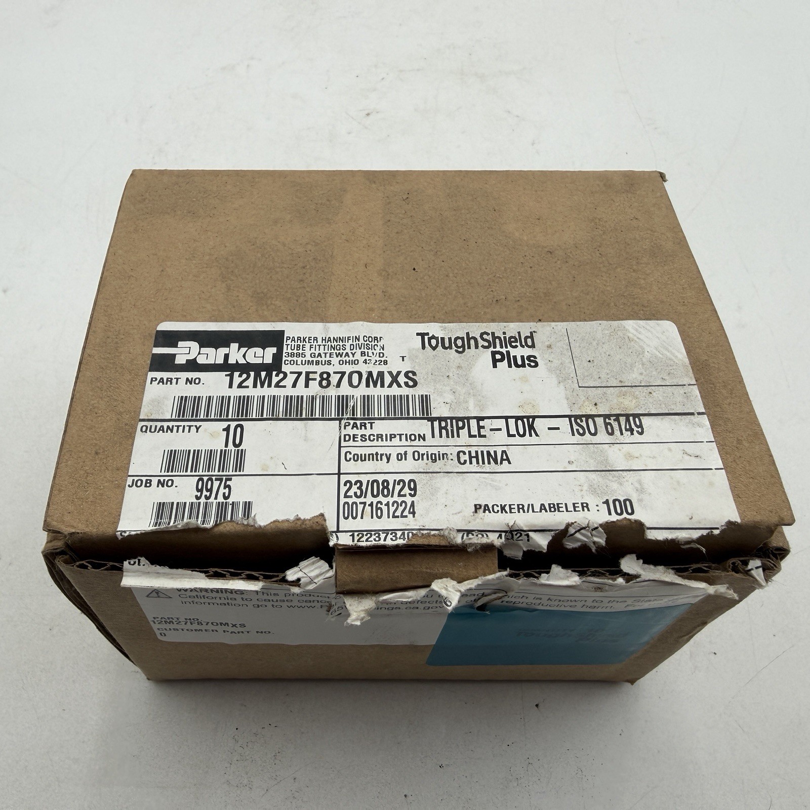 10 pack PARKER 12M27F870MXS Triple-Lok 37° Flare JIC Tube Fitting